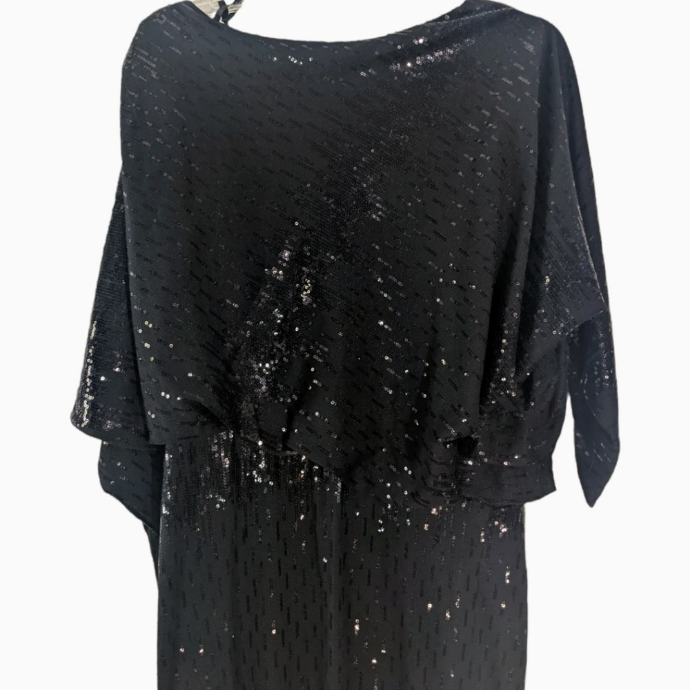 David Meister Black Sequin Dolman Sleeve Blouson Cocktail Dress sz 8 - Picture 4 of 9